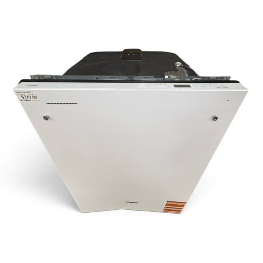GDM Habitat for Humanity ReStore white Whirlpool built-in dishwasher with top-mounted control panel
