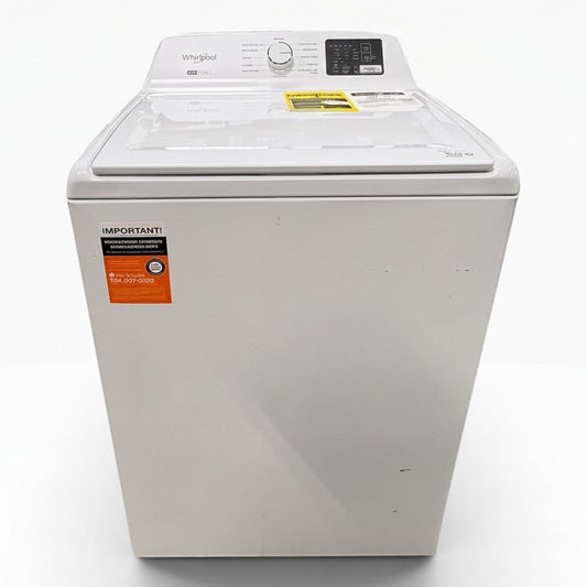 GDM Habitat for Humanity ReStore white Whirlpool top load washer with removable agitator and dial controls