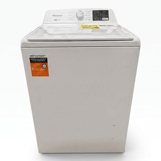 GDM Habitat for Humanity ReStore white Whirlpool top load washer with dial controls and factory tape