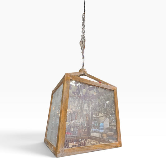 Wood & Mesh Box Pendant FALSE