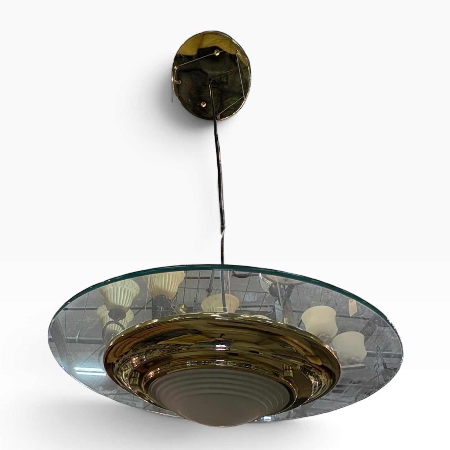 Modern Circular Glass And Metal Hanging Pendant Light Fixture