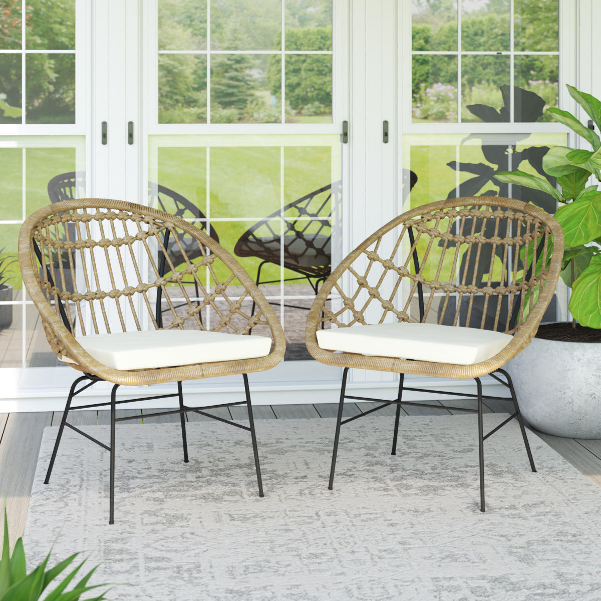 Metal/Wicker Outdoor Chairs 2p