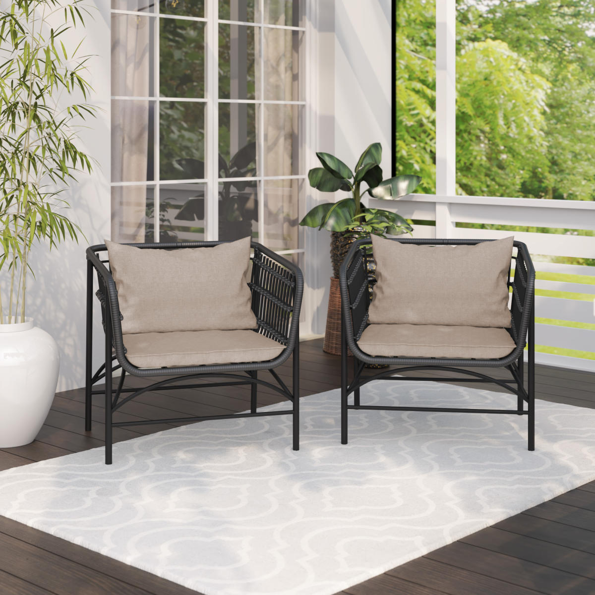 Wicker Outdoor Arm Chairs 2pc