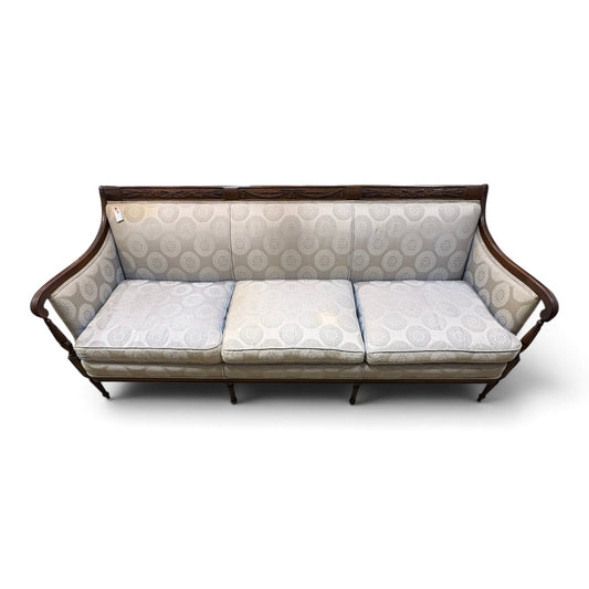 Antique Wood-Frame Damask Sofa