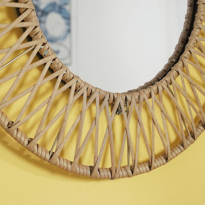 Round Rattan Accent Mirror