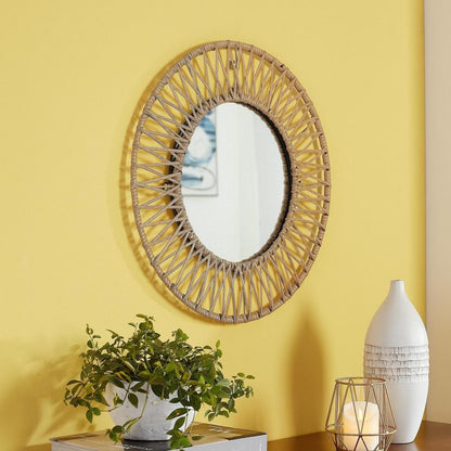 Round Rattan Accent Mirror