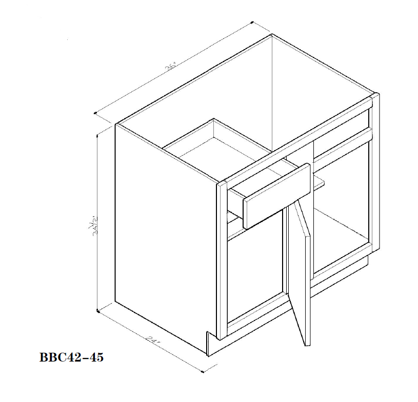 Special Order - 42" x 45" Base Blind Corner Cabinet Arcadia White - BBC42-45 Arcadia White Base Cabinets Corner Base Cabinets GHI SPACW Special Order