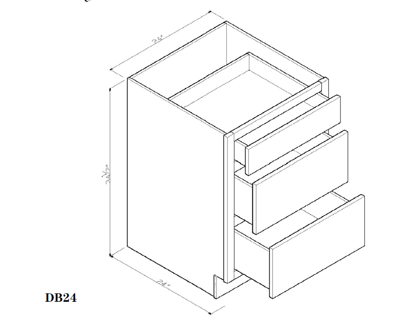 Special Order - 24" Drawer Base Cabinet with 3 Drawers Frontier Shaker - DB24 Base Cabinets Drawer Bases Frontier Shaker GHI Special Order SPFTS