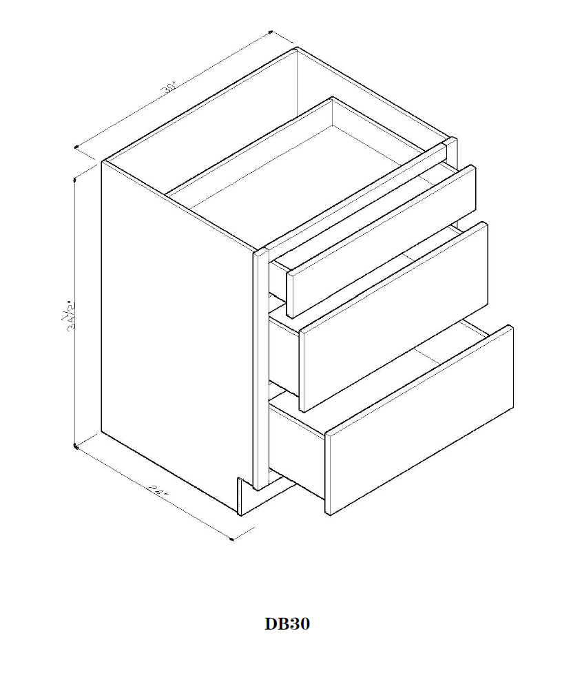 Special Order - 30" Drawer Base Cabinet with 3 Drawers Arcadia White Shaker - DB30 Arcadia White Base Cabinets GHI SPACW Special Order