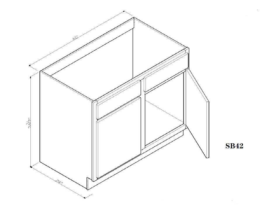 Special Order - 42" Kitchen Sink Base Arcadia White Shaker - SB42 Arcadia White Base Cabinets GHI Sink Bases SPACW Special Order