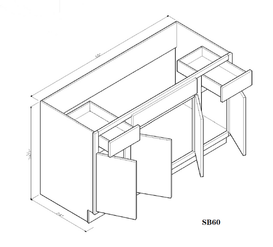 Special Order - 60" Kitchen Sink Base Arcadia White Shaker - SB60 Arcadia White Base Cabinets GHI Sink Bases SPACW Special Order